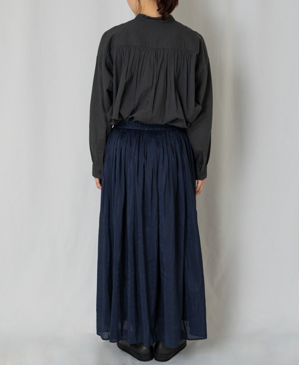 NMDS22564BS(スカート) HANDWOVEN COTTON SILK BIAS STRIPE PRINT RAJASTHAN TUCK GATHERED SKIRT WITH LINING