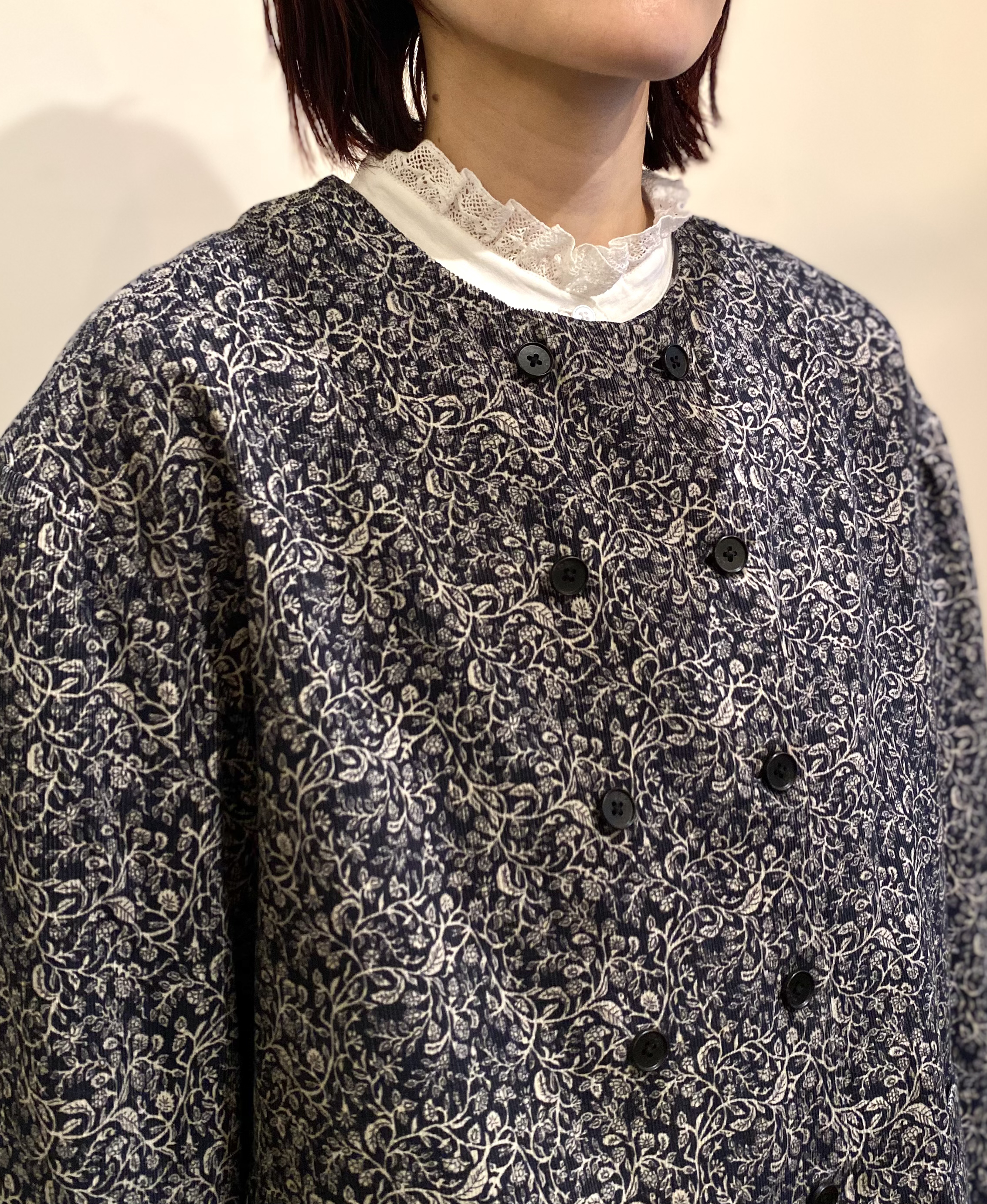 NSL24531(ジャケット) CORDUROY FLOWER PRINT NO COLLAR DOUBLE JACKET