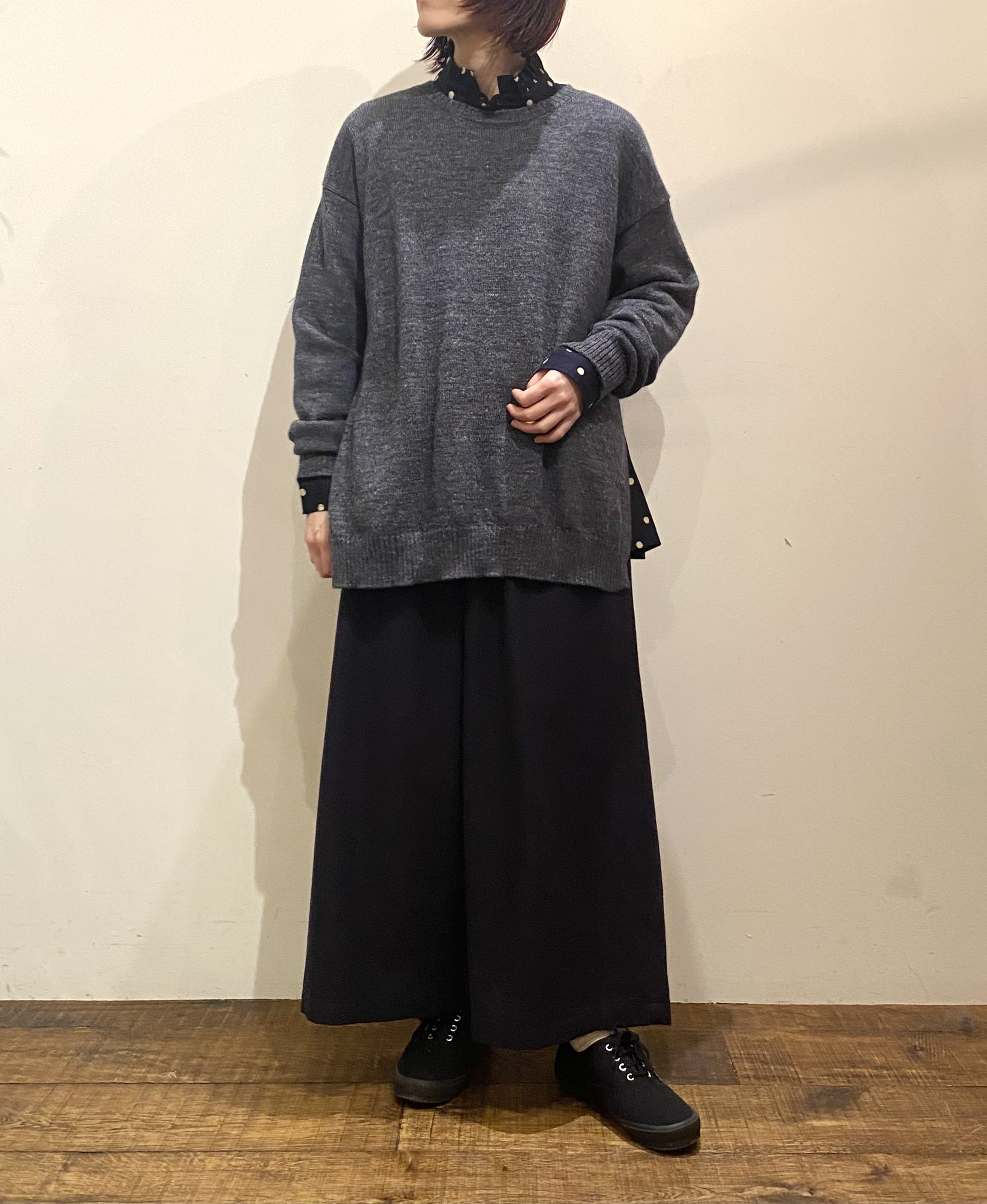 GNSL24521(ニット) 7GG 1PLY SHETLAND WOOL/LINEN CREW-NECK SIDE SLIT PULLOVER