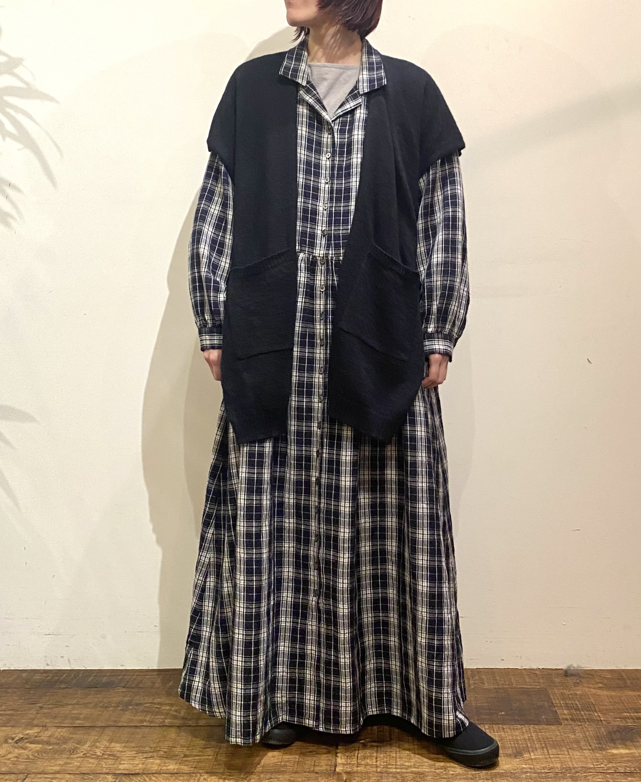 GNSL24524(ニット) 7GG 1PLY SHETLAND WOOL/LINEN CAPE WITH POCKET