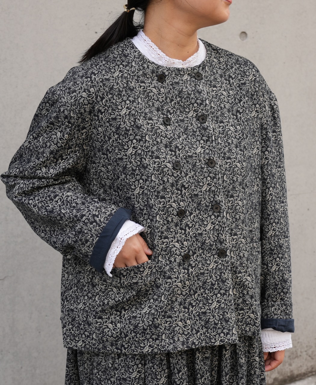 NSL24531(ジャケット) CORDUROY FLOWER PRINT NO COLLAR DOUBLE JACKET