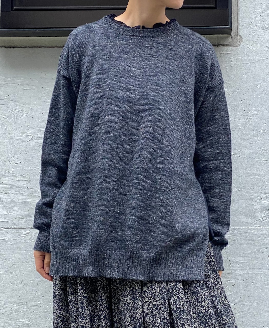 GNSL24521(ニット) 7GG 1PLY SHETLAND WOOL/LINEN CREW-NECK SIDE SLIT PULLOVER