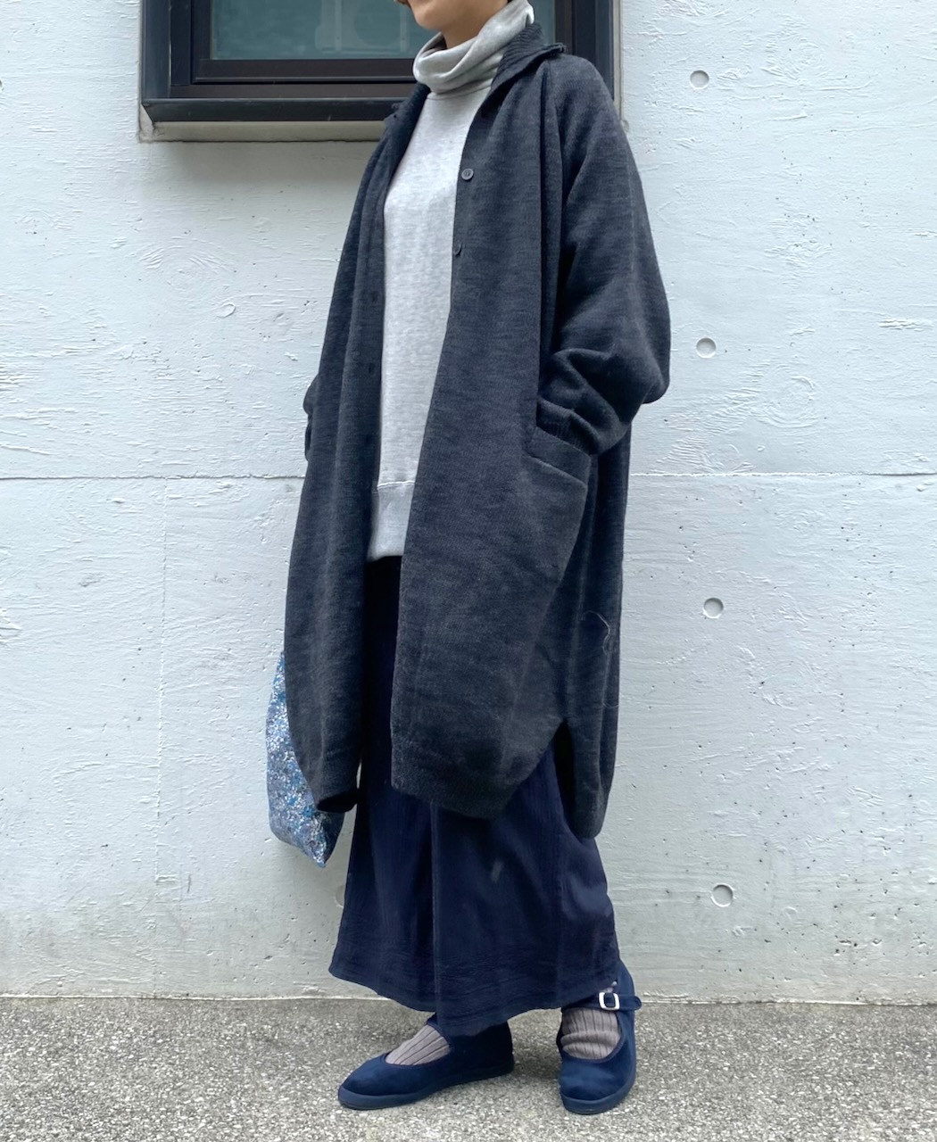 GNSL22703 (カーディガン) 7GG 2PLY PLAIN STITCH COTSWOLDS TURTLE NECK BUTTON LONG CARDIGAN