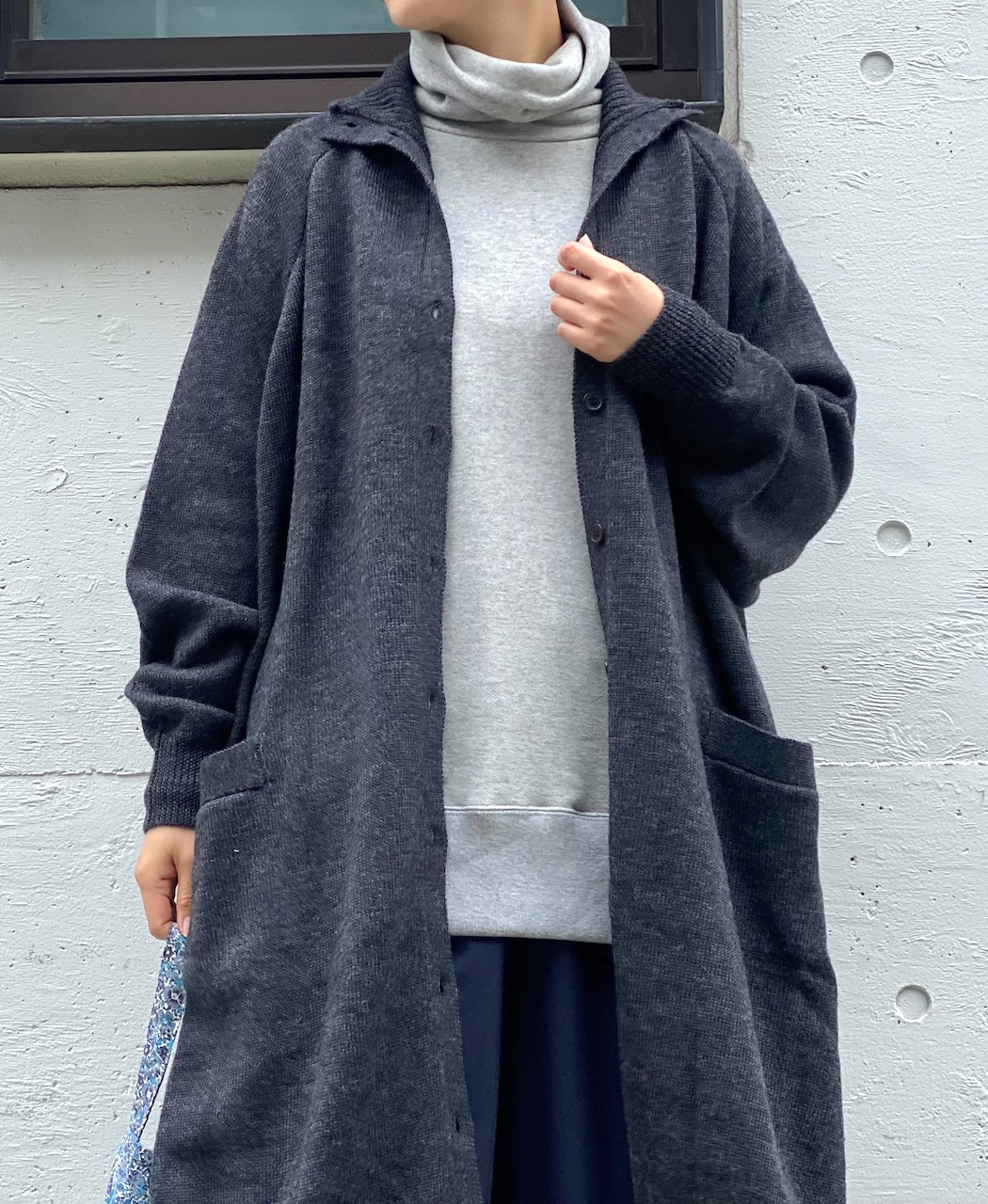 GNSL22703 (カーディガン) 7GG 2PLY PLAIN STITCH COTSWOLDS TURTLE NECK BUTTON LONG CARDIGAN