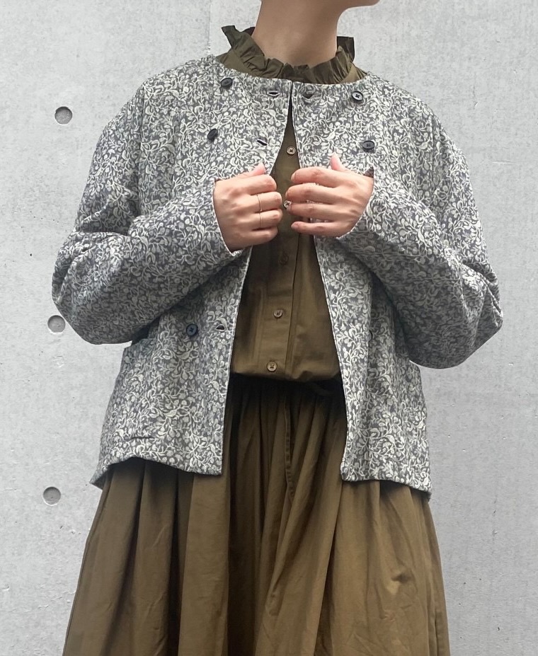 NSL24531(ジャケット) CORDUROY FLOWER PRINT NO COLLAR DOUBLE JACKET