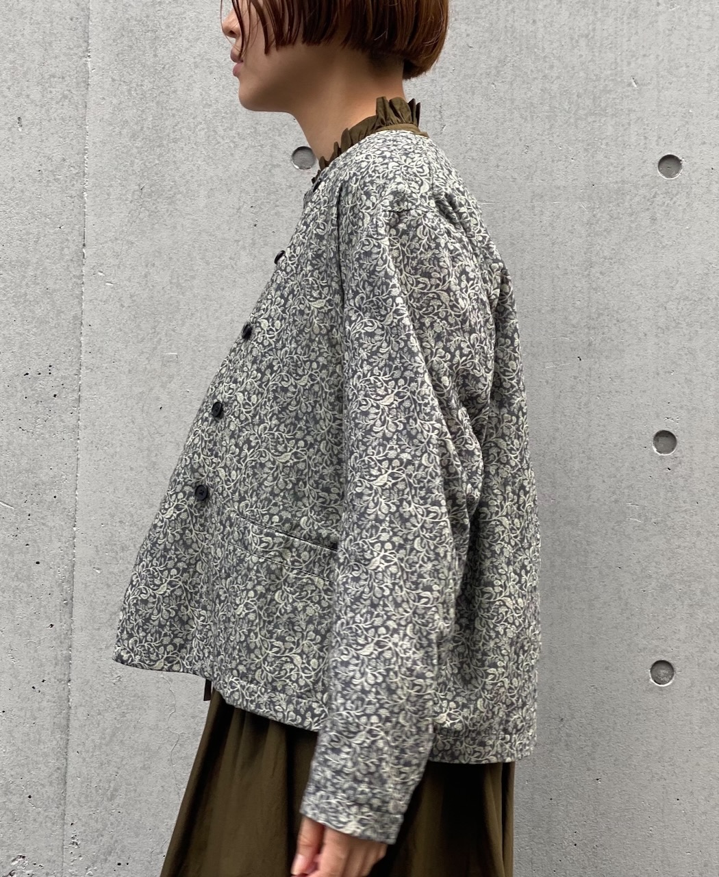 NSL24531(ジャケット) CORDUROY FLOWER PRINT NO COLLAR DOUBLE JACKET