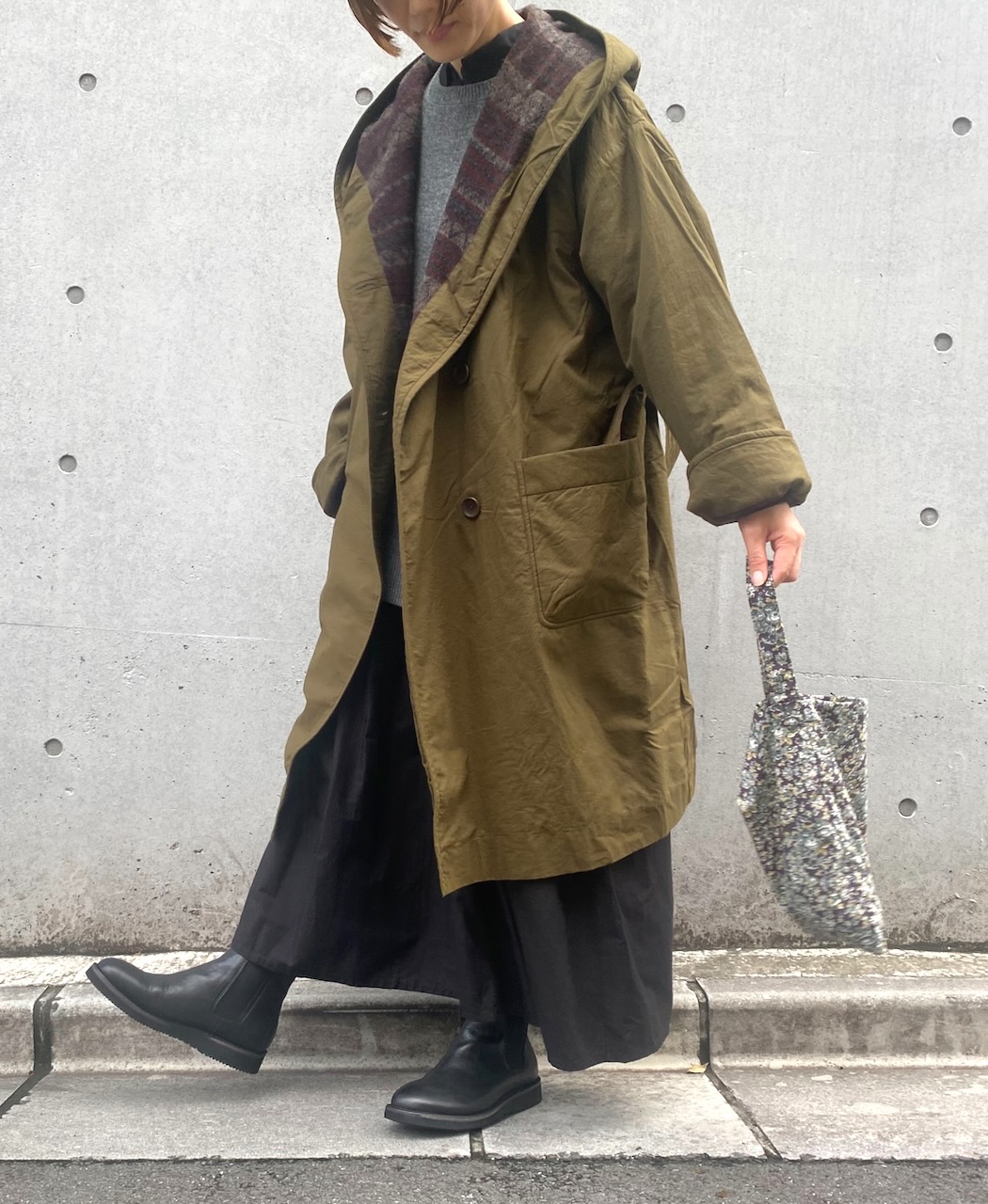 NSL24522(コート) 40s POPLIN PLAIN REVERSIBLE HOODED LONG COAT WITH BELT