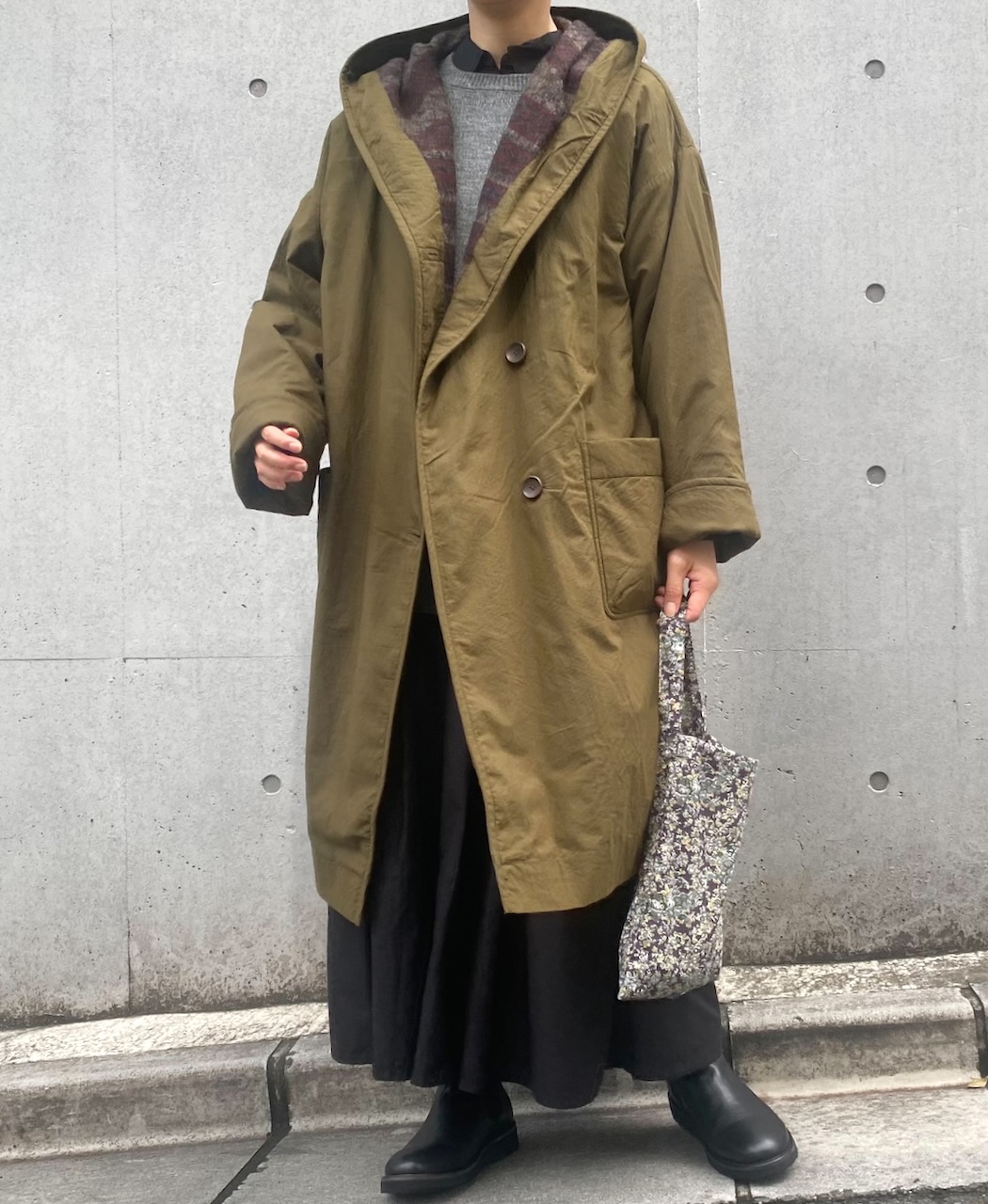 NSL24522(コート) 40s POPLIN PLAIN REVERSIBLE HOODED LONG COAT WITH BELT