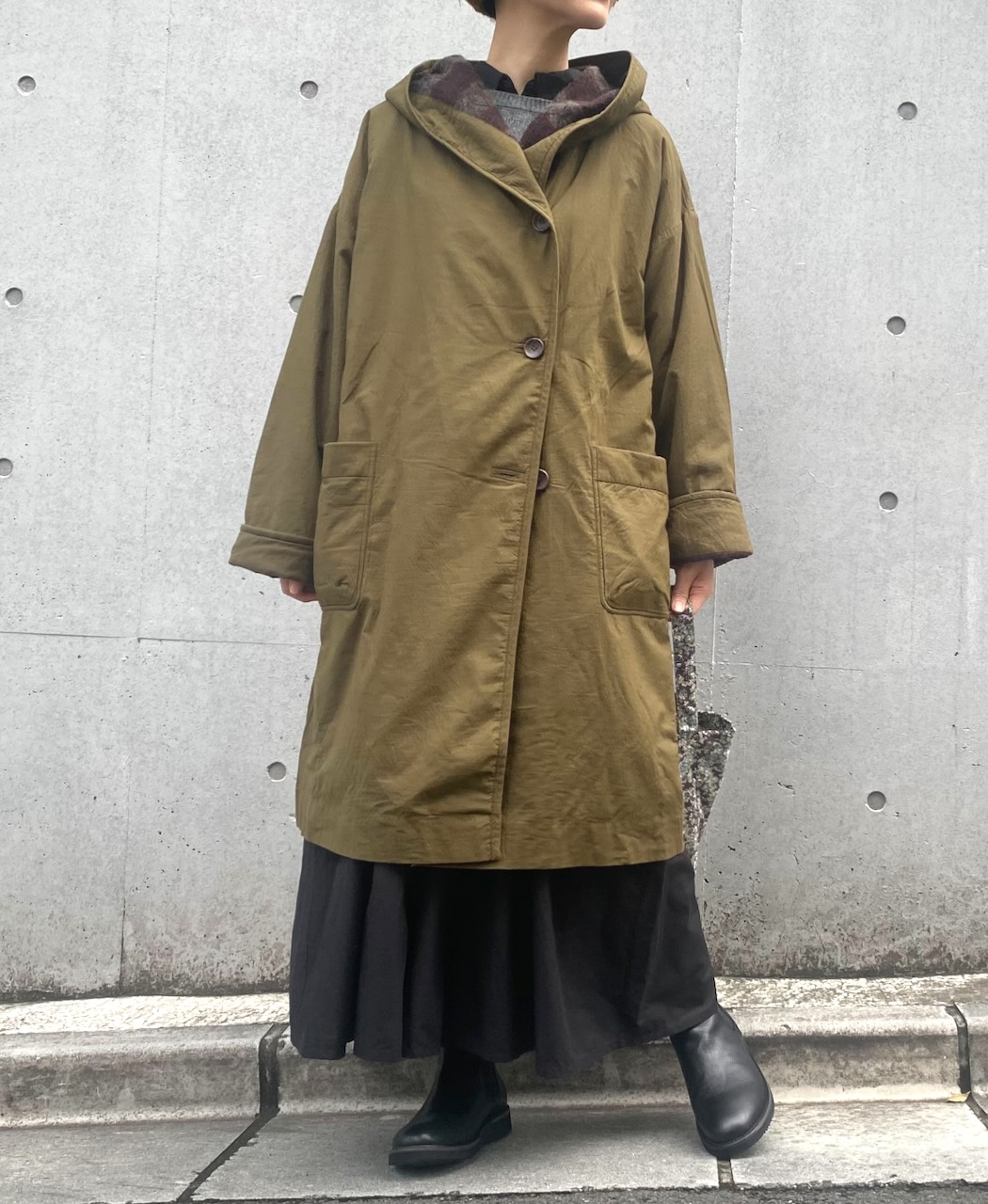 NSL24522(コート) 40s POPLIN PLAIN REVERSIBLE HOODED LONG COAT WITH BELT