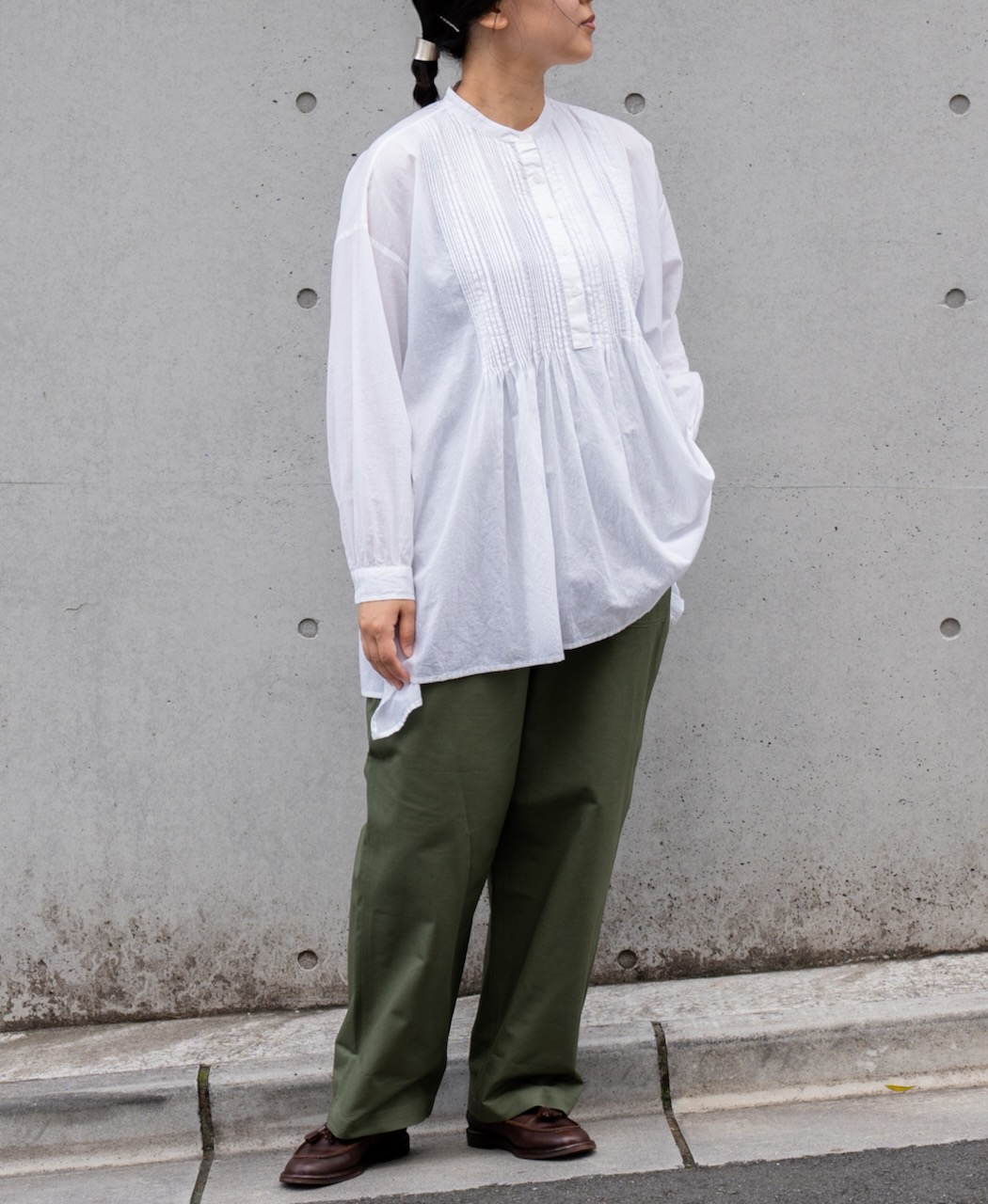 NSL23553 (シャツ) 60s CAMBRIC PLAIN BANDED COLLAR PINTUCK PULLOVER SHIRT