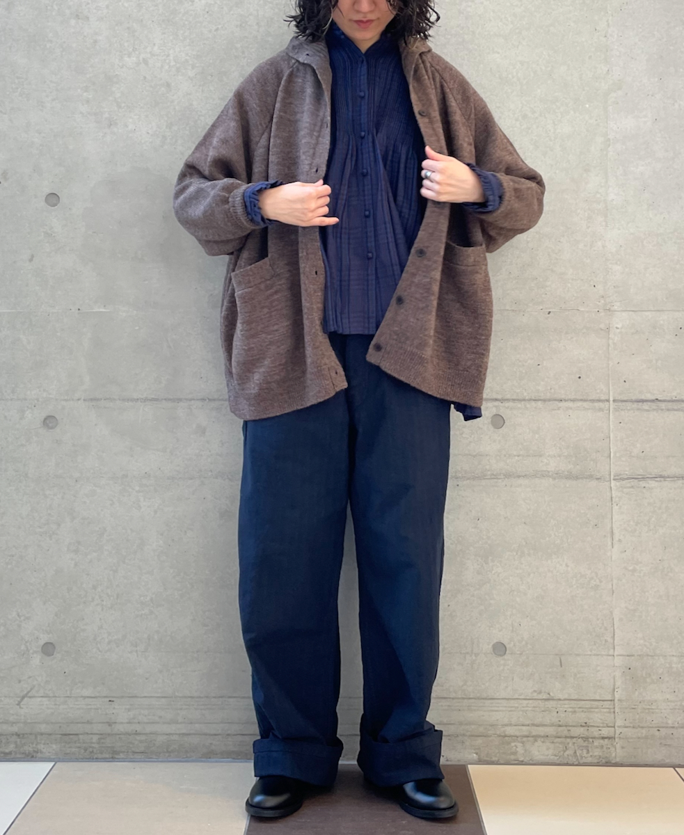 NMDS24581(シャツ) WOOL COTTON CHECK FRILL COLLAR PINTUCK SHIRT