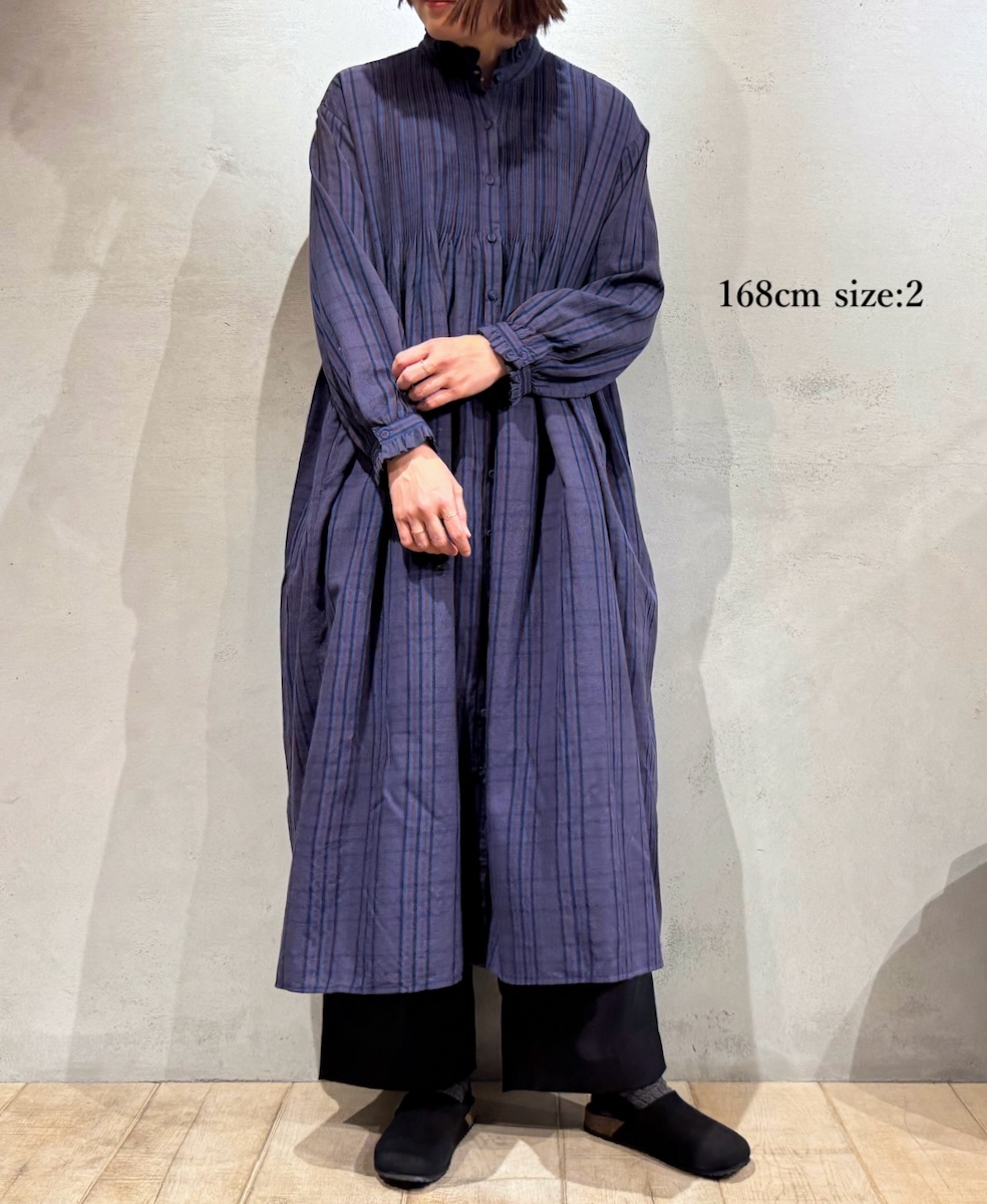 NMDS24583(ワンピース) WOOL COTTON CHECK FRILL COLLAR PINTUCK DRESS