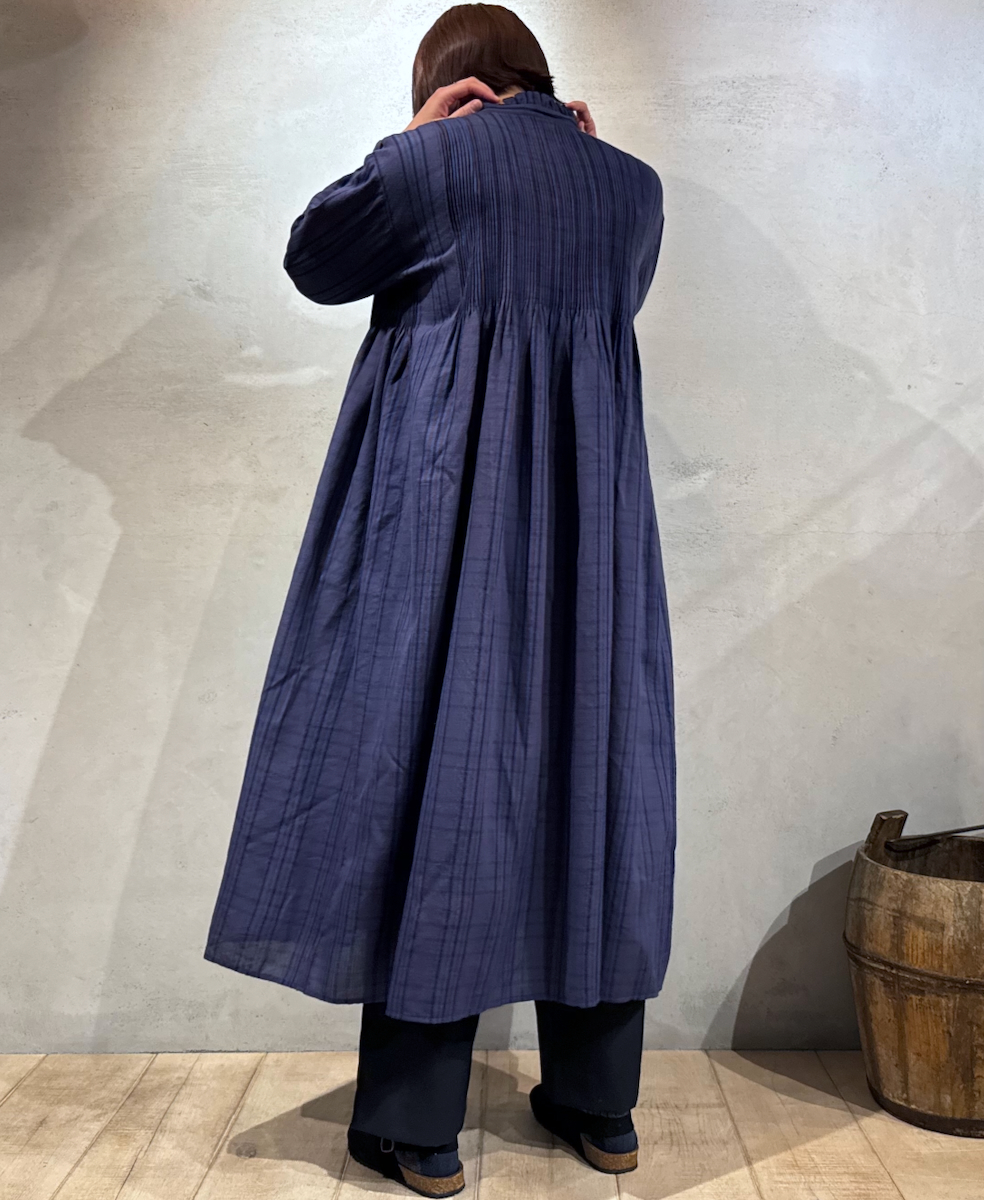 NMDS24583(ワンピース) WOOL COTTON CHECK FRILL COLLAR PINTUCK DRESS