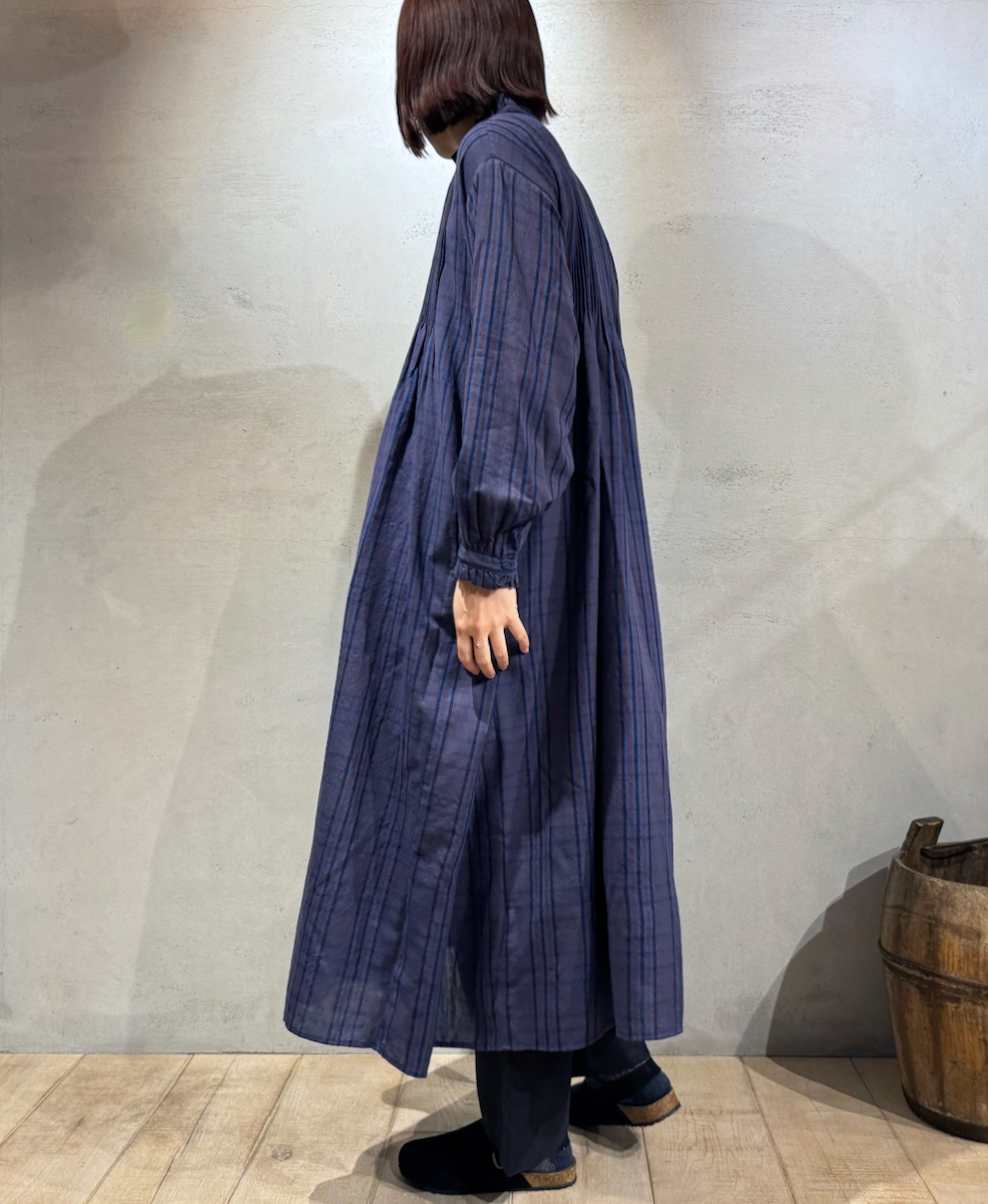 NMDS24583(ワンピース) WOOL COTTON CHECK FRILL COLLAR PINTUCK DRESS