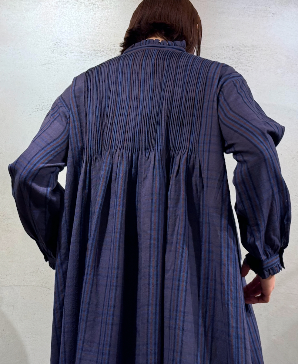 NMDS24583(ワンピース) WOOL COTTON CHECK FRILL COLLAR PINTUCK DRESS