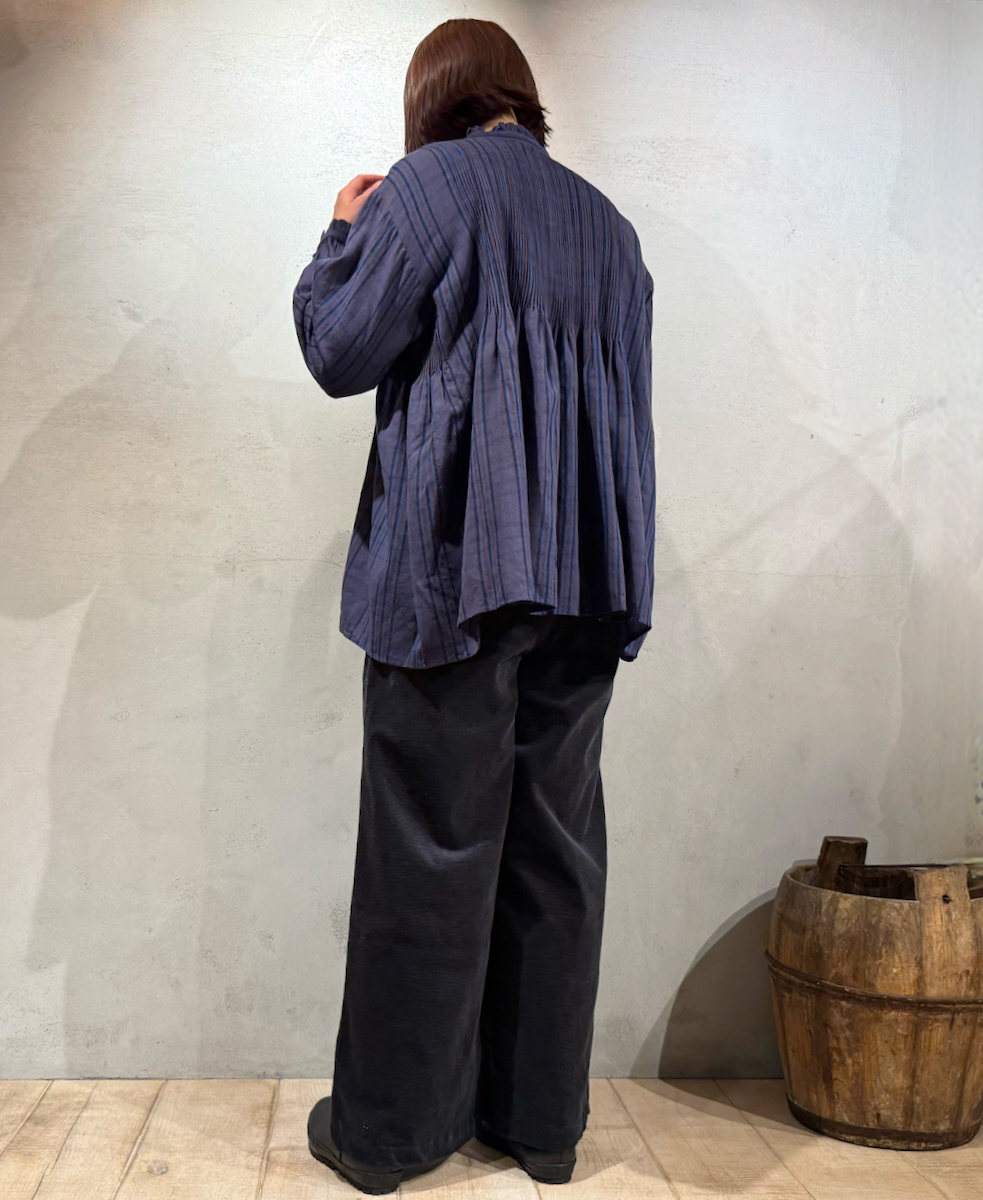 NMDS24581(シャツ) WOOL COTTON CHECK FRILL COLLAR PINTUCK SHIRT