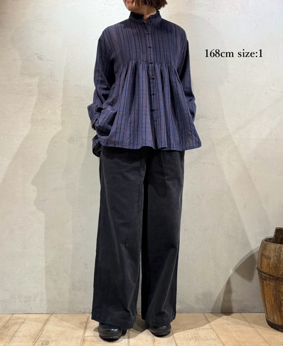 NMDS24581(シャツ) WOOL COTTON CHECK FRILL COLLAR PINTUCK SHIRT