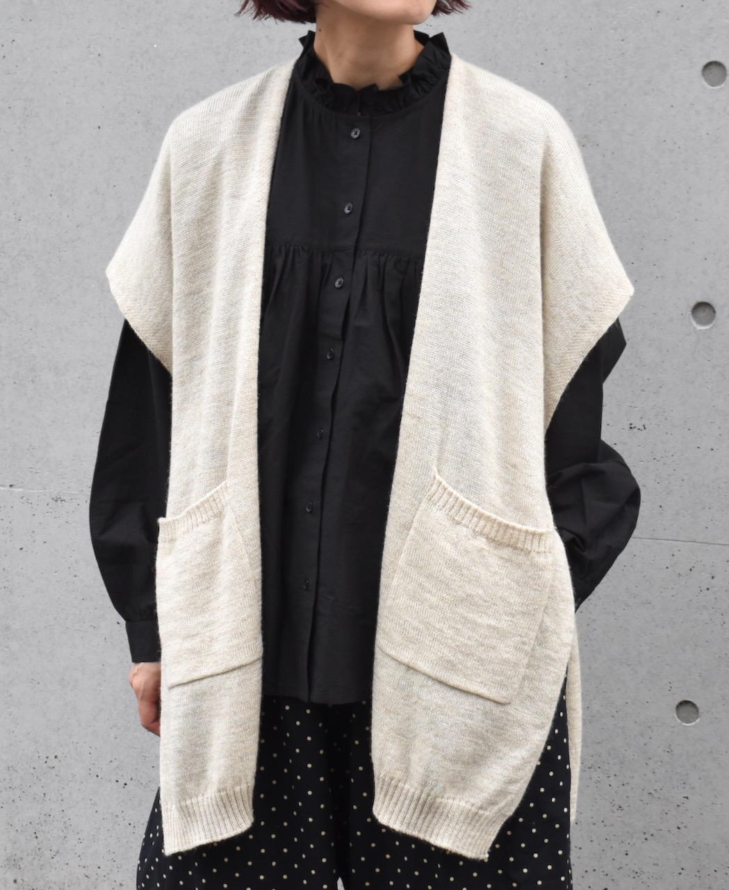 GNSL24524(ニット) 7GG 1PLY SHETLAND WOOL/LINEN CAPE WITH POCKET