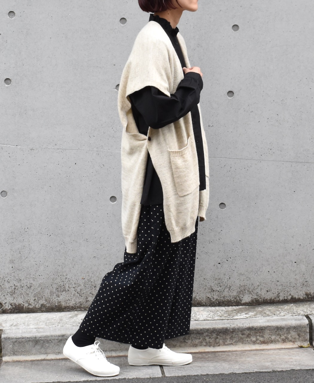 GNSL24524(ニット) 7GG 1PLY SHETLAND WOOL/LINEN CAPE WITH POCKET