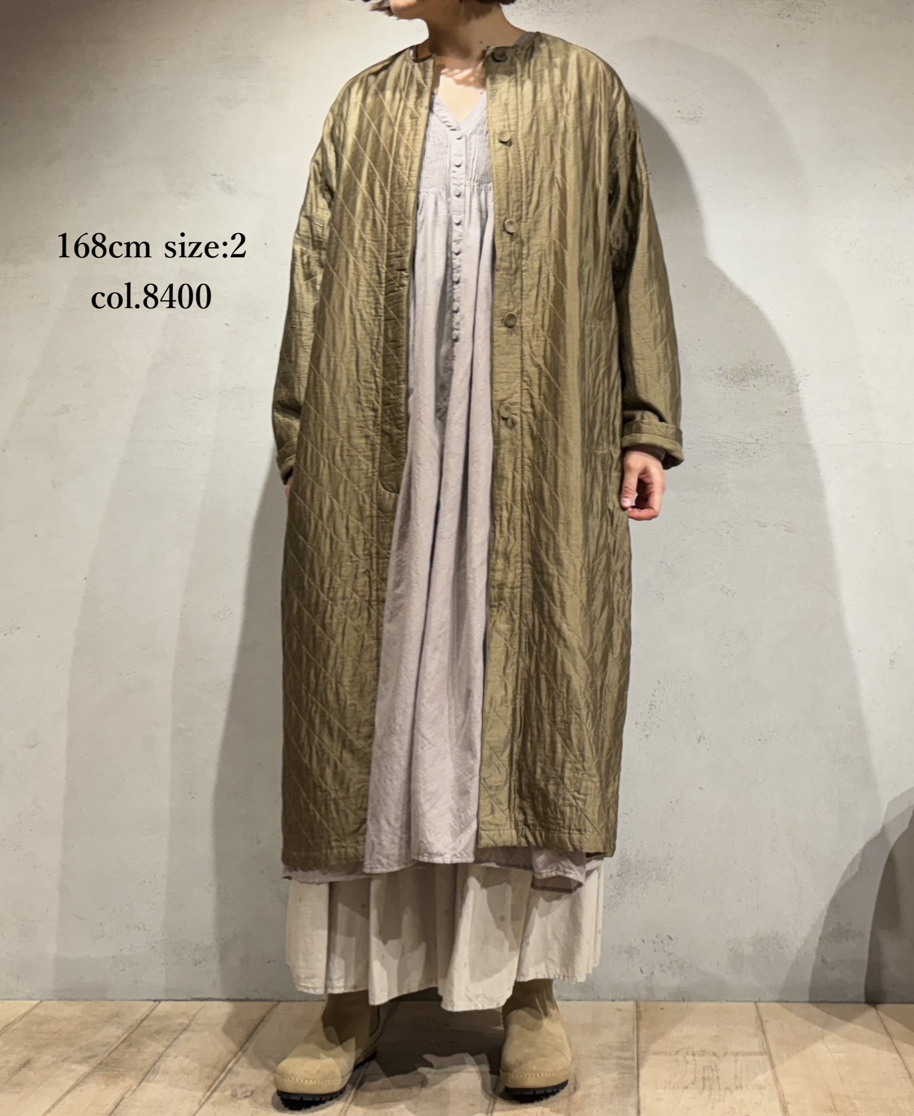 NMDS23521 (コート) QUILTED HANDWOVEN COTTON SILK PLAIN C-NECK RAGLAN COAT