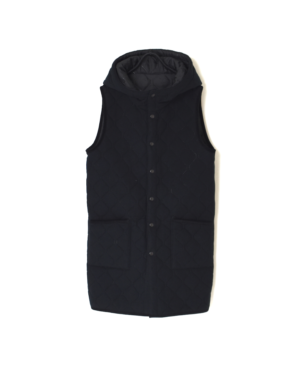 NAM2252(ベスト) PLAIN POLYESTER×FLEECE HEAT QUILT REVERSIBLE HIGH COLLAR HOODED LONG VEST