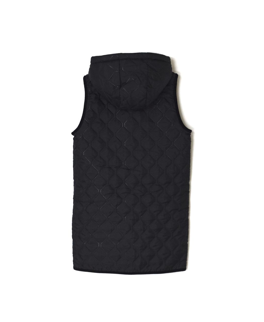 NAM2252(ベスト) PLAIN POLYESTER×FLEECE HEAT QUILT REVERSIBLE HIGH COLLAR HOODED LONG VEST