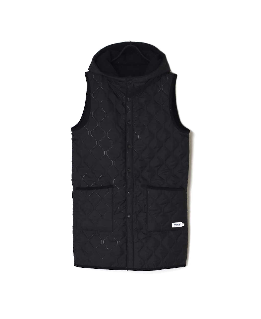 NAM2252(ベスト) PLAIN POLYESTER×FLEECE HEAT QUILT REVERSIBLE HIGH COLLAR HOODED LONG VEST