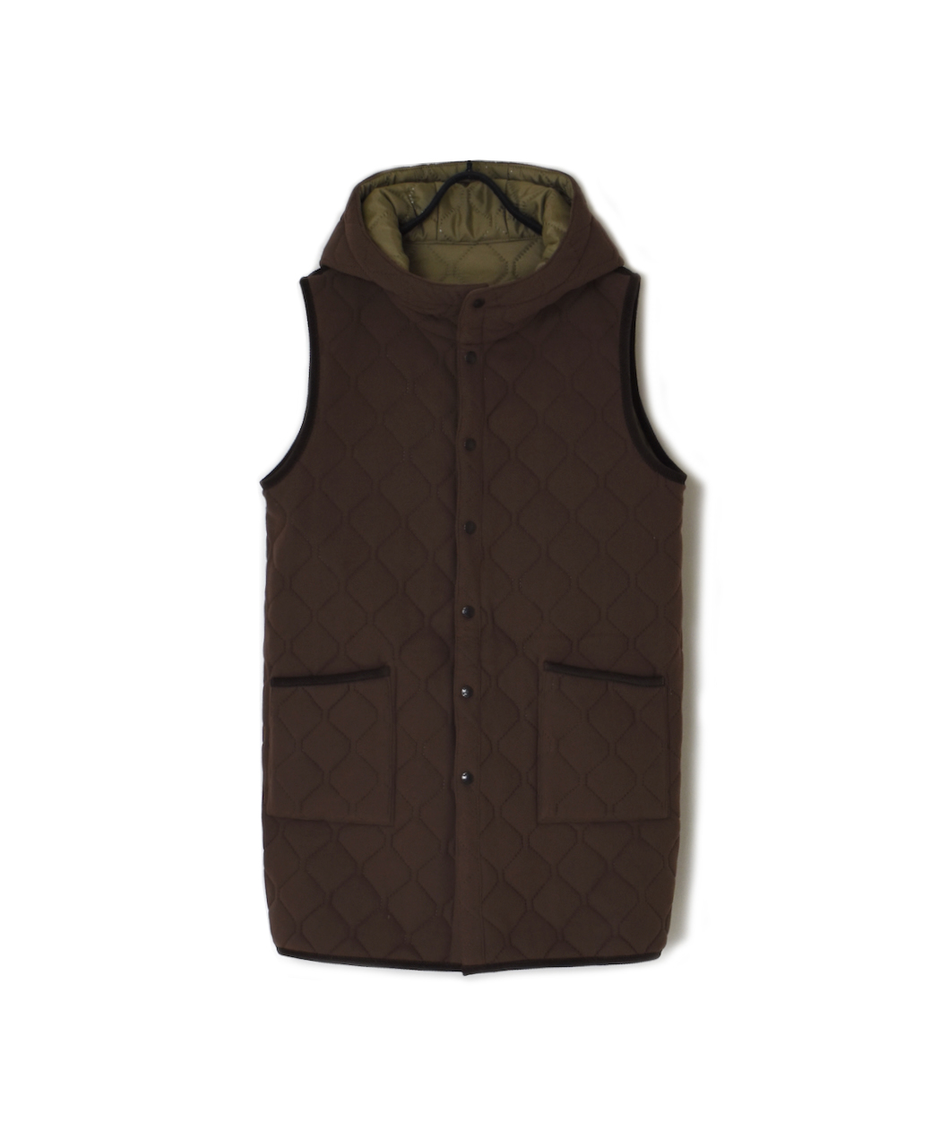 NAM2252(ベスト) PLAIN POLYESTER×FLEECE HEAT QUILT REVERSIBLE HIGH COLLAR HOODED LONG VEST