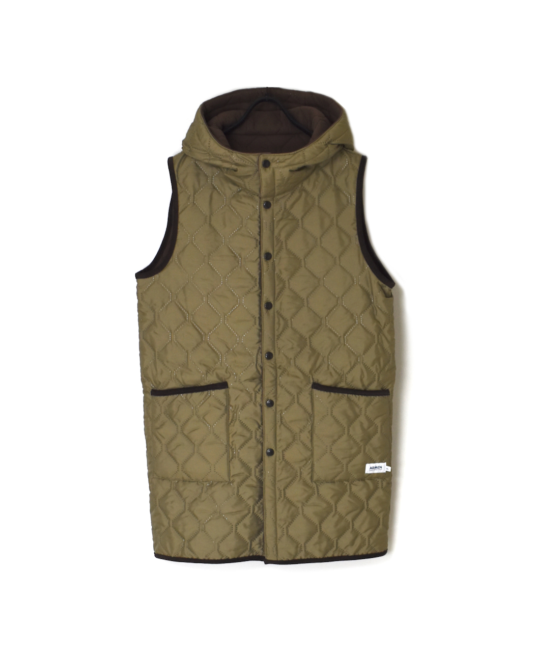 NAM2252(ベスト) PLAIN POLYESTER×FLEECE HEAT QUILT REVERSIBLE HIGH COLLAR HOODED LONG VEST