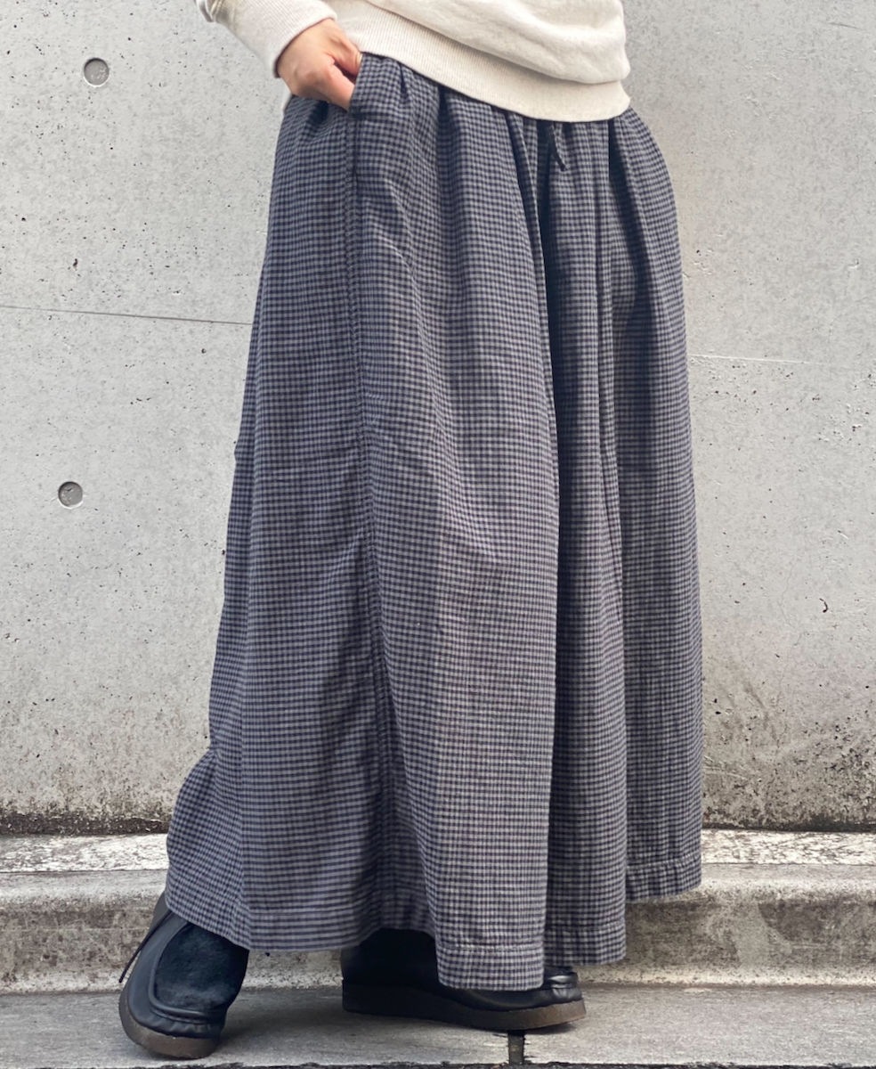 ISNAM2463(スカート) 60s COTTON DOUBLE FACE CHECK EASY GATHERED SKIRT