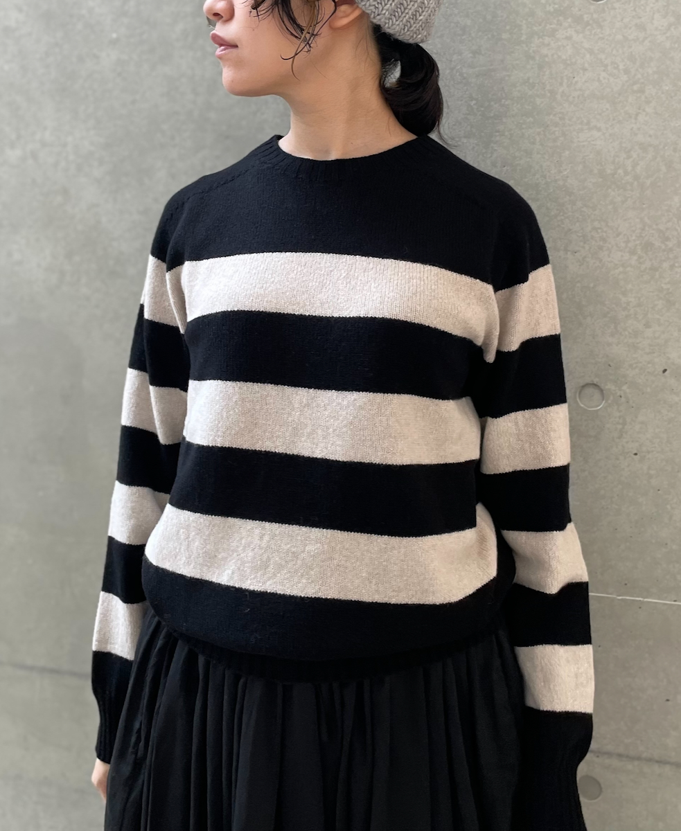 JNAMP2461(ニット) GEELONG LAMBSWOOL STRIPE CREW NECK SADDLE SHOULDER P/O