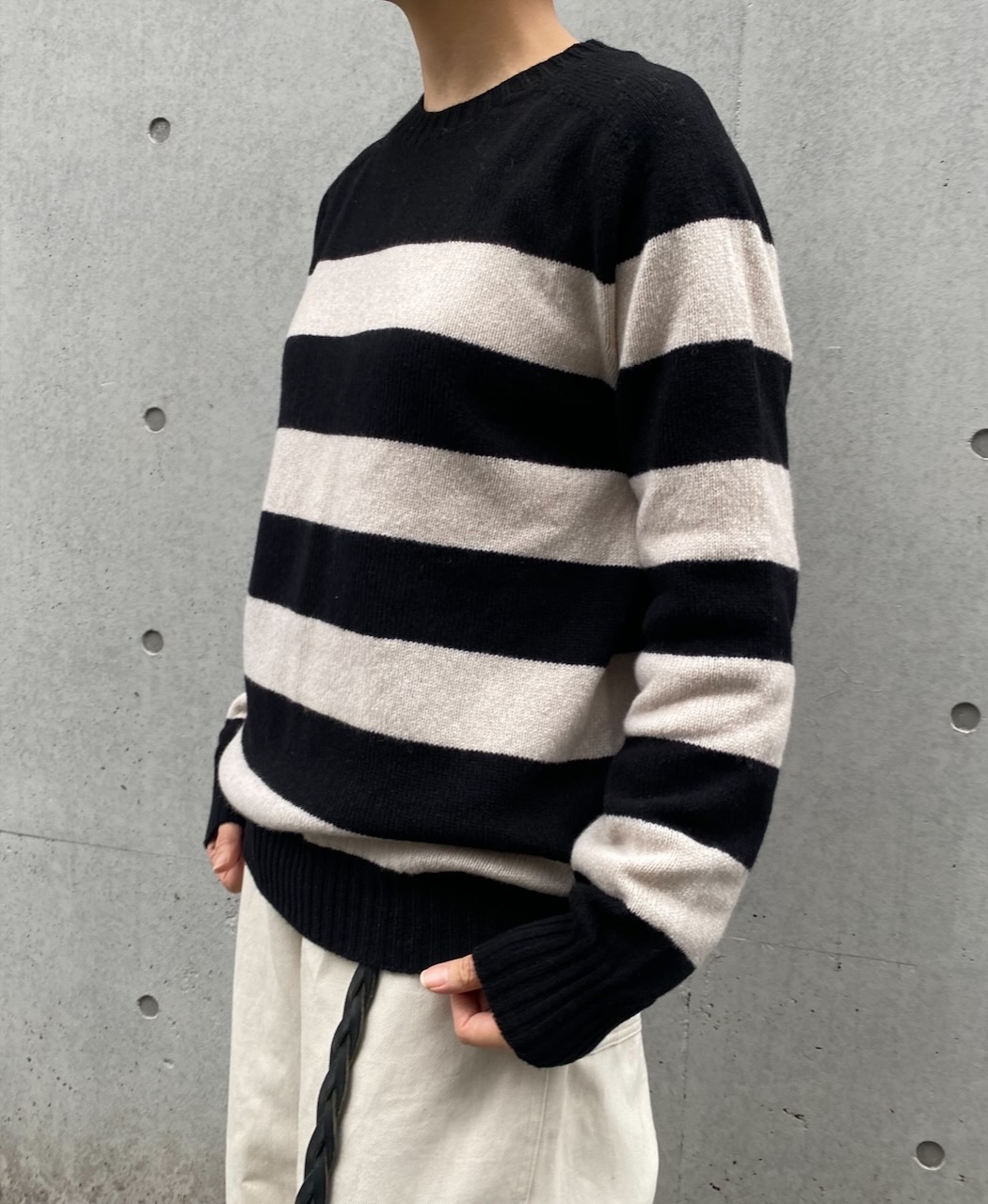 JNAMP2461(ニット) GEELONG LAMBSWOOL STRIPE CREW NECK SADDLE SHOULDER P/O