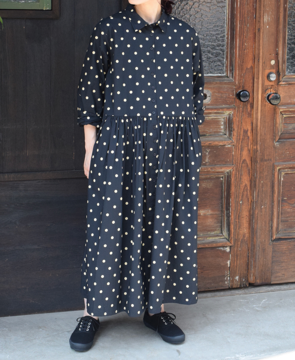 NSL22533 (ワンピース) 40s POPLIN DOT PRINT REGULAR COLLAR DRESS