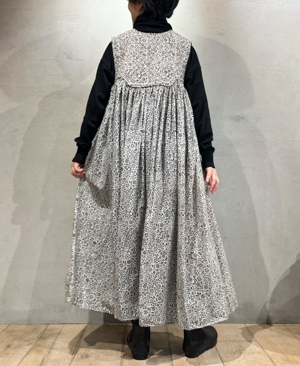 INMDS24733(ワンピース) 80s COTTON FLOWER BLOCK PRINT V-NECK NO/SL DRESS