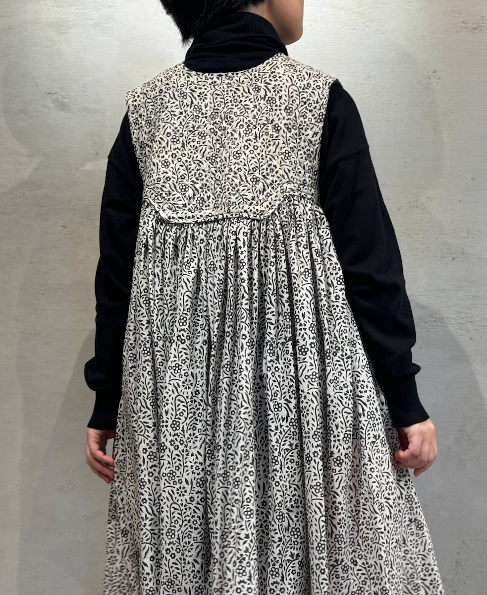 INMDS24733(ワンピース) 80s COTTON FLOWER BLOCK PRINT V-NECK NO/SL DRESS