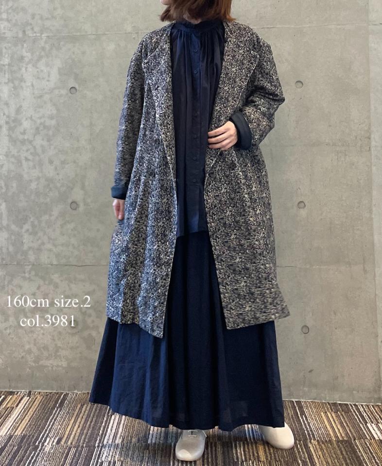 NSL24532(ジャケット) CORDUROY FLOWER PRINT NO COLLAR DOUBLE LONG JACKET