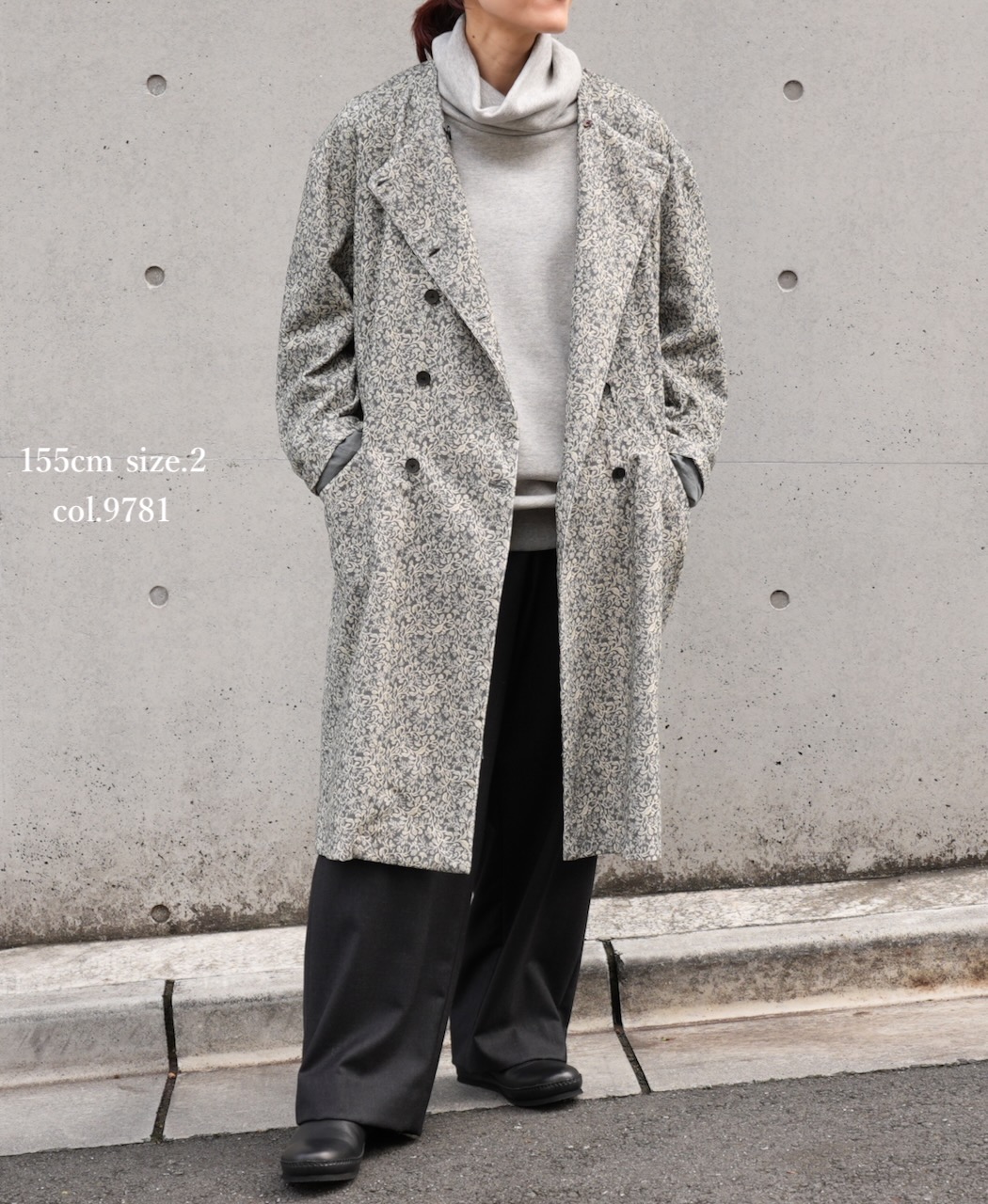 NSL24532(ジャケット) CORDUROY FLOWER PRINT NO COLLAR DOUBLE LONG JACKET