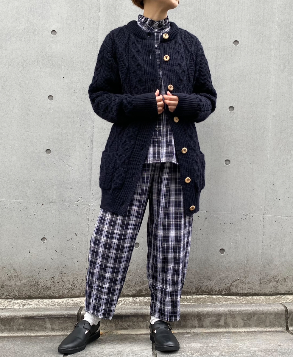 INSL24711(シャツ) WOOL/LINEN CHECK FRILL COLLAR SHIRT