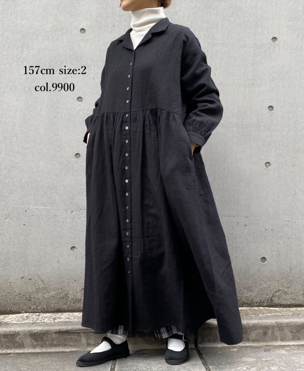 INSL24703(ワンピース) WOOL/LINEN PLAIN OPEN COLLAR SHIRT DRESS