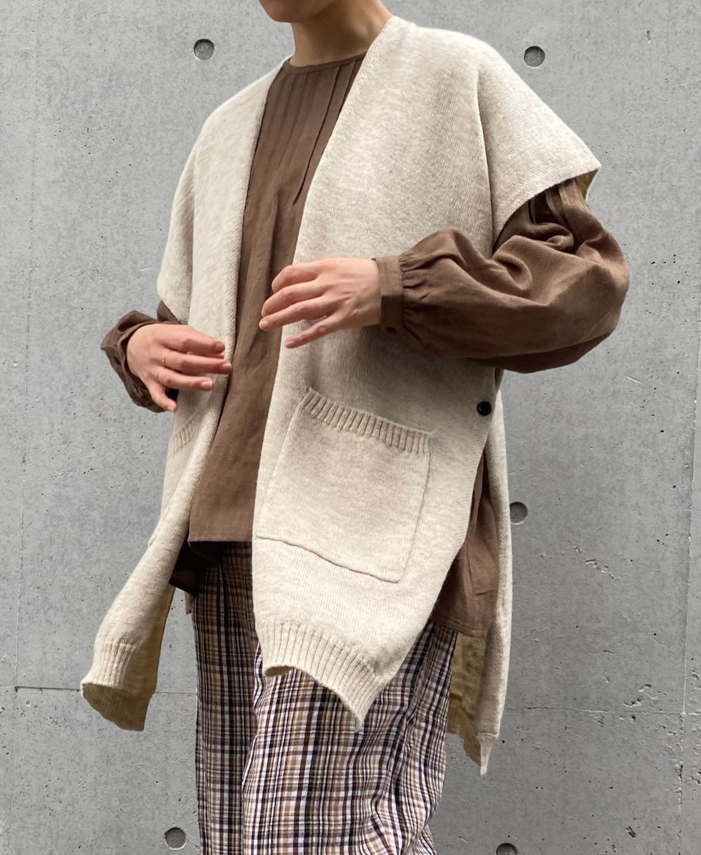 GNSL24524(ニット) 7GG 1PLY SHETLAND WOOL/LINEN CAPE WITH POCKET