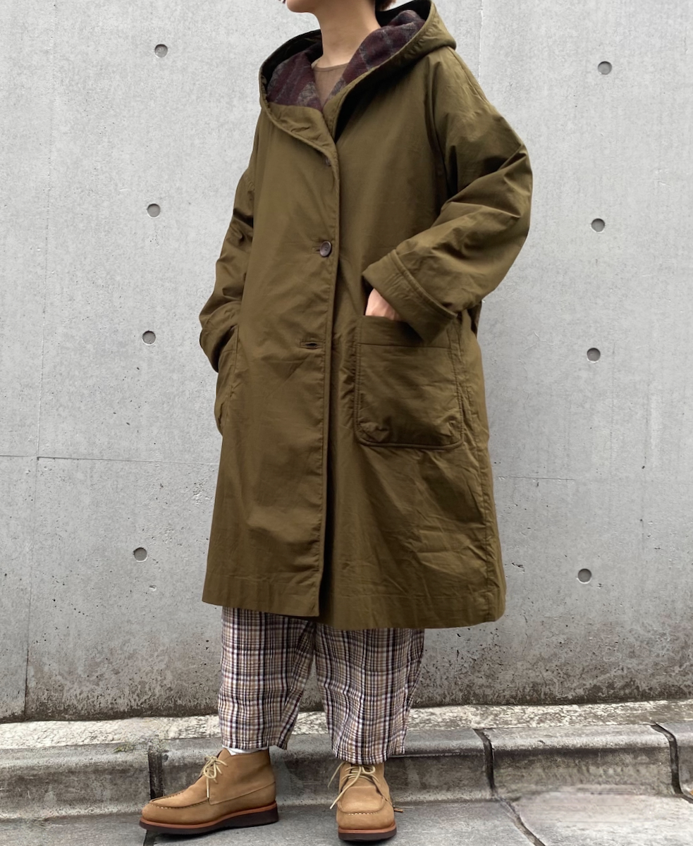 NSL24522(コート) 40s POPLIN PLAIN REVERSIBLE HOODED LONG COAT WITH BELT