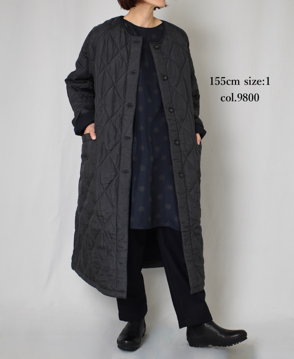 NMDS23541 (コート) PADDED SILK PLAIN C-NECK FRONT BUTTON COAT