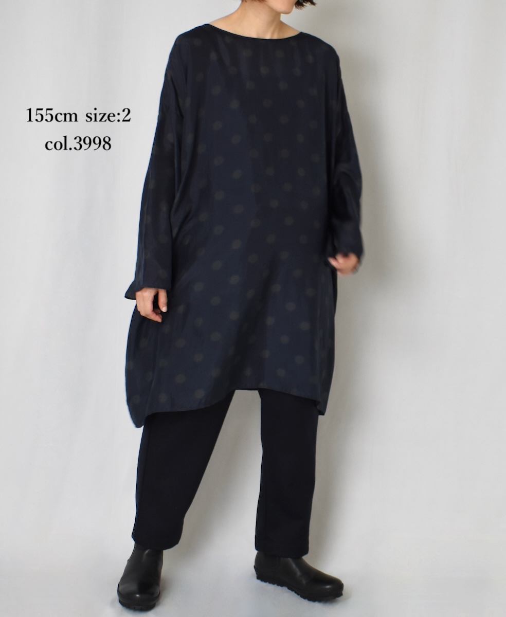 NMDS24521P(チュニック) BANGALORE SILK DOT PRINT DROP SHOULDER TUNIC