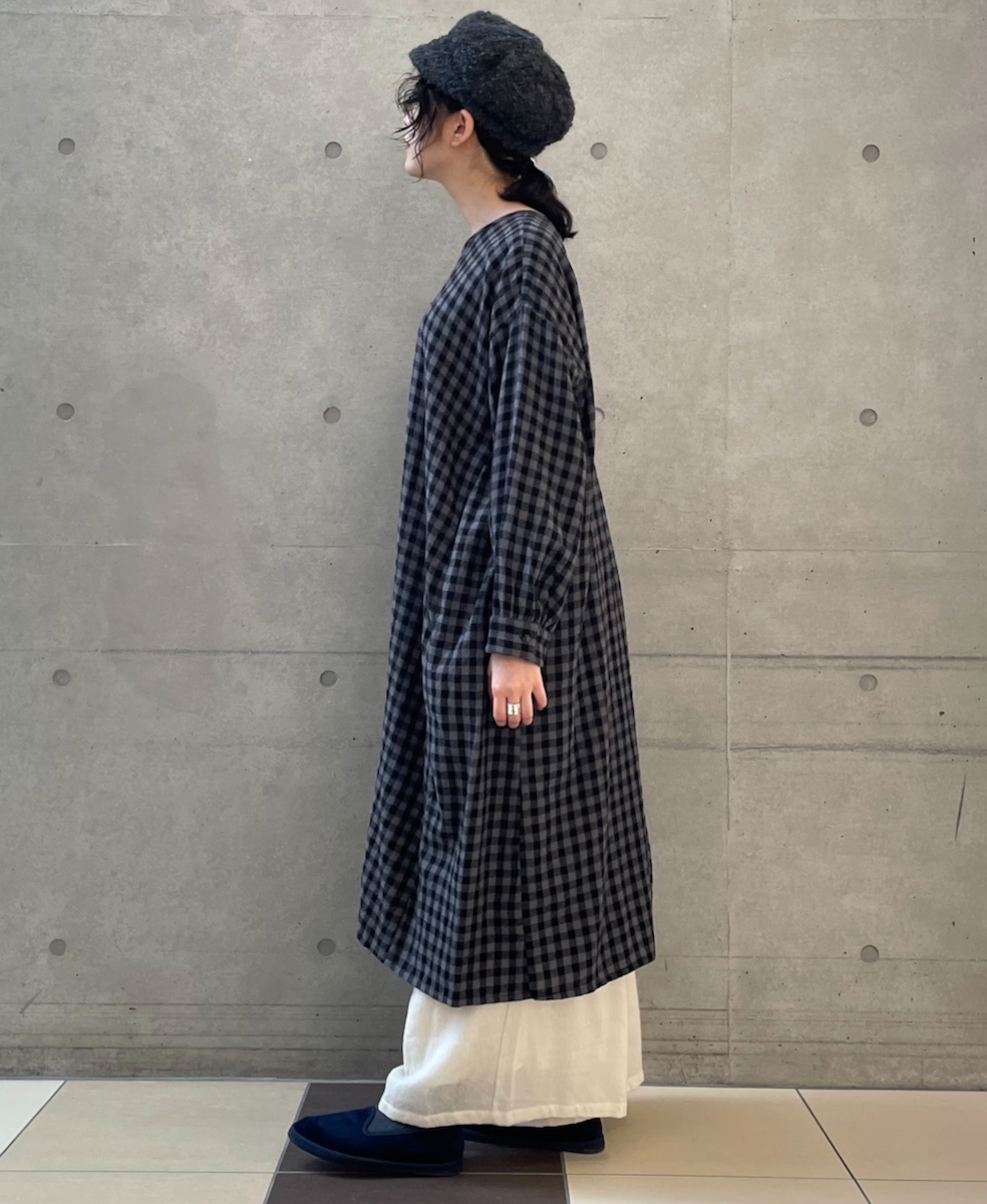 NMDS24575(ワンピース) BOILED WOOL GINGHAM CHECK CREW NECK DRESS