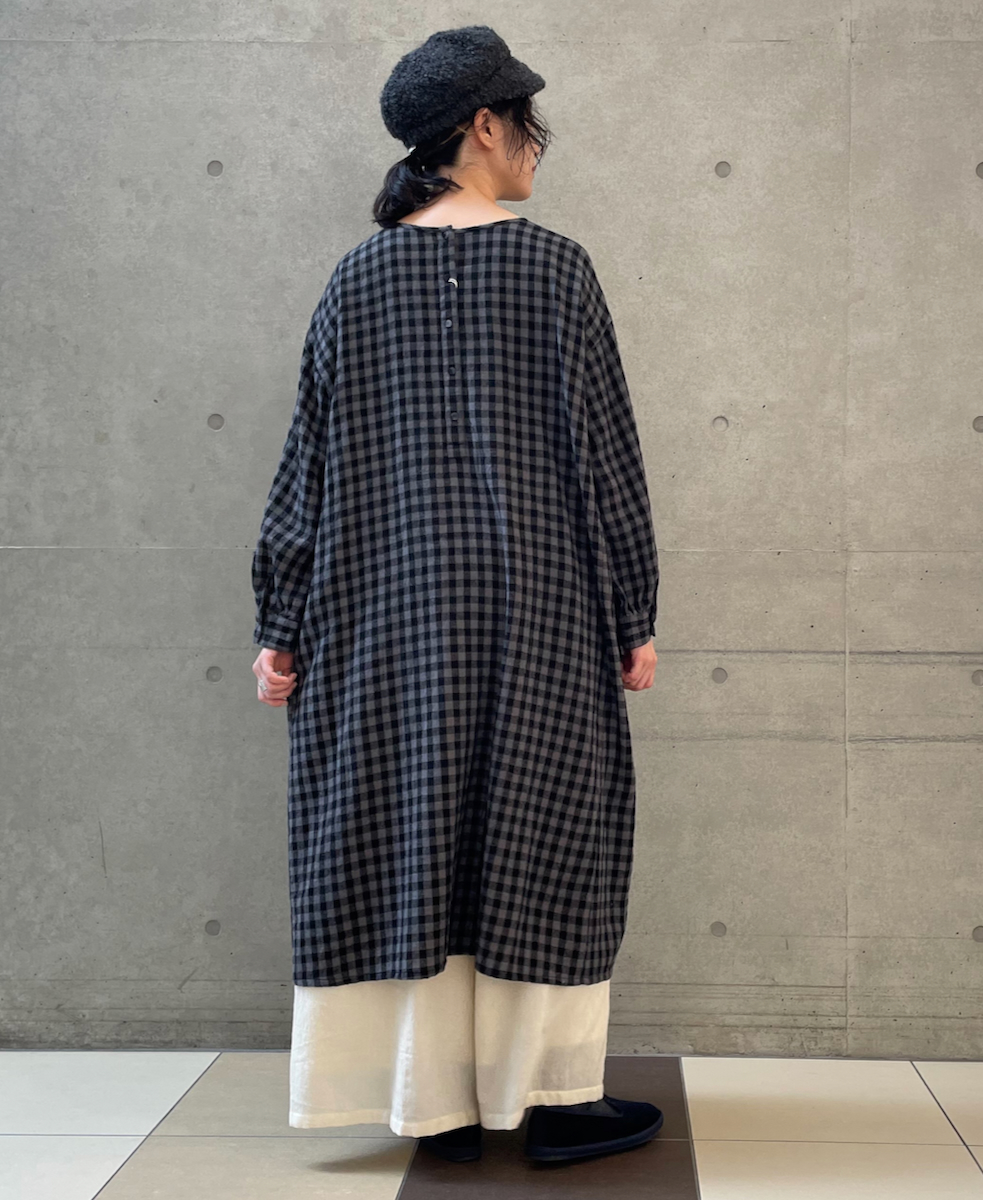 NMDS24575(ワンピース) BOILED WOOL GINGHAM CHECK CREW NECK DRESS