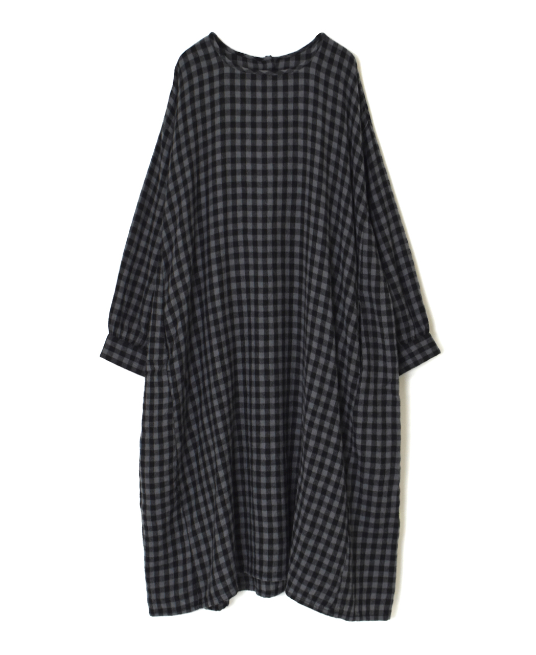 NMDS24575(ワンピース) BOILED WOOL GINGHAM CHECK CREW NECK DRESS