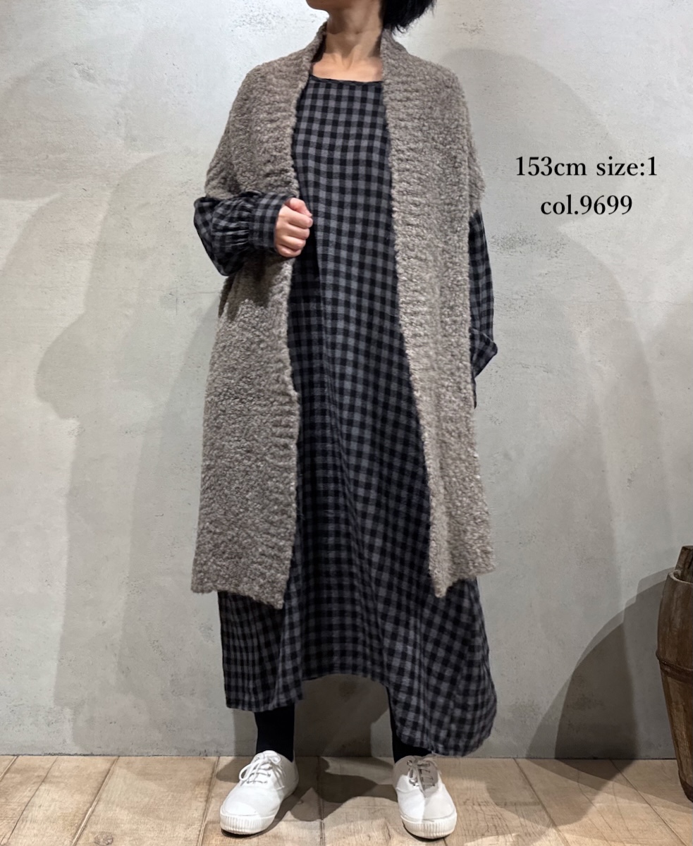 NMDS24575(ワンピース) BOILED WOOL GINGHAM CHECK CREW NECK DRESS