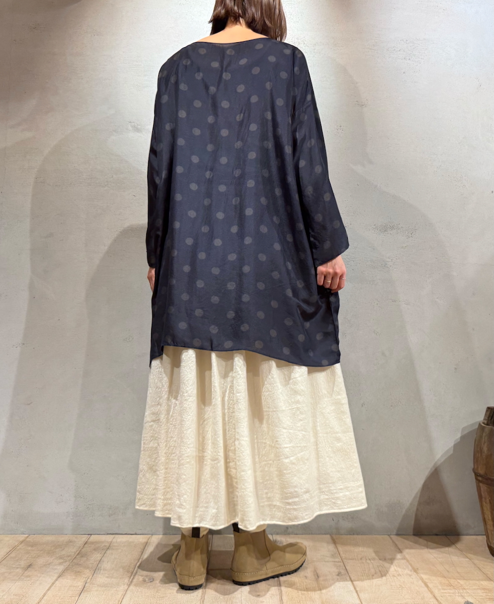 NMDS24521P(チュニック) BANGALORE SILK DOT PRINT DROP SHOULDER TUNIC