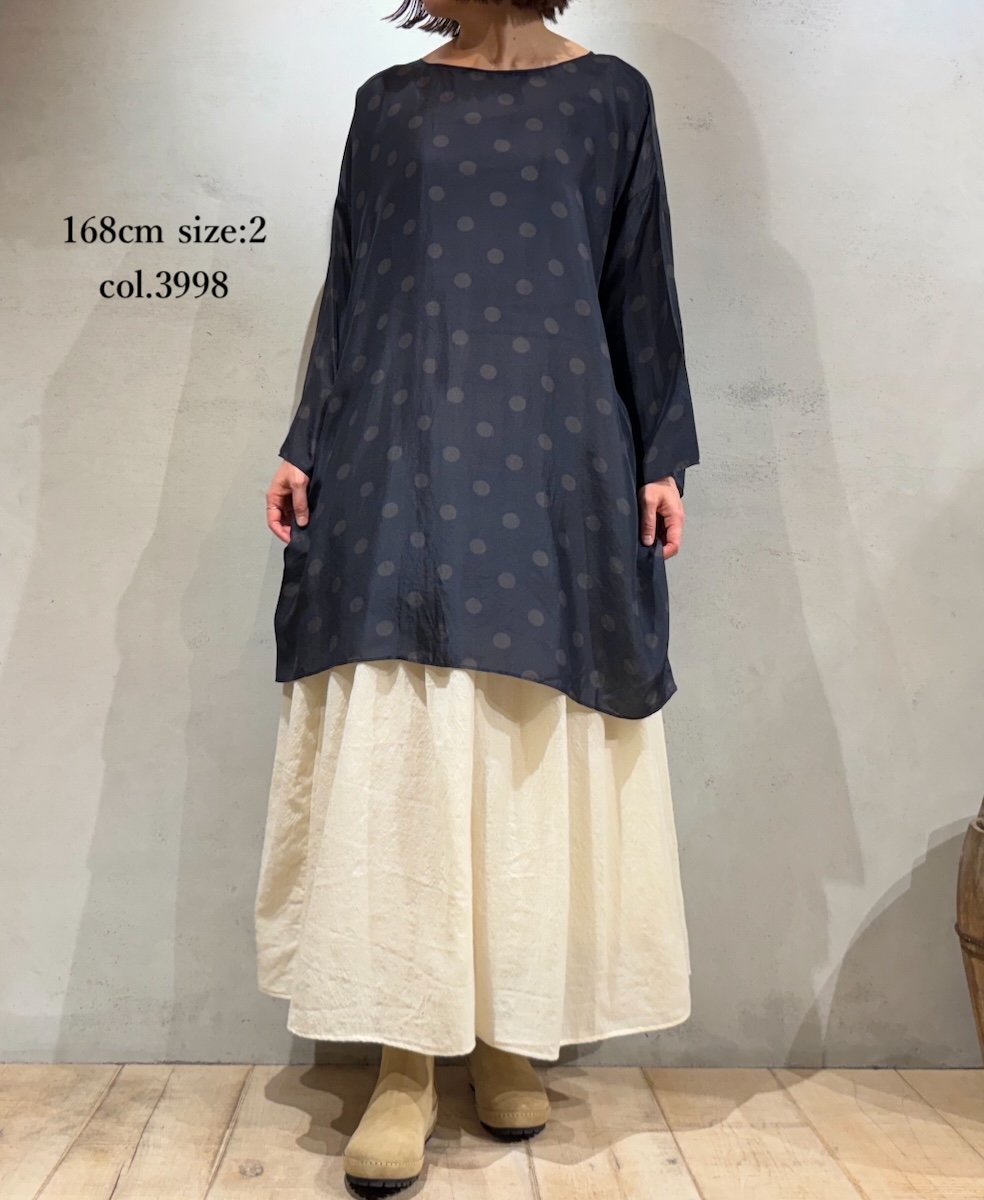 NMDS24521P(チュニック) BANGALORE SILK DOT PRINT DROP SHOULDER TUNIC