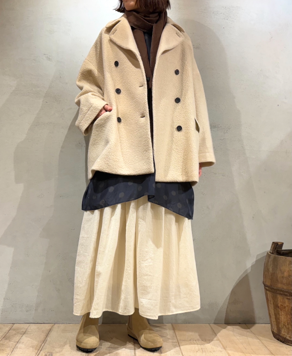 NMDS24574P(スカート) BOILED WOOL PLAIN RAJASTHAN TUCK GATHERED SKIRT WITH LINING